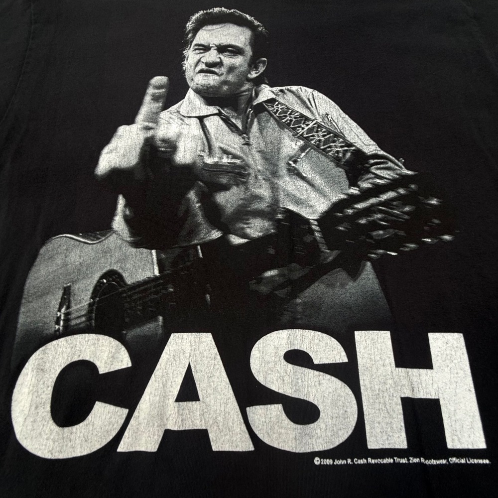 Vintage 2009 Johnny Cash Zion Middle Finger Graphic T-Shirt Black Mens M - Picture 2 of 4